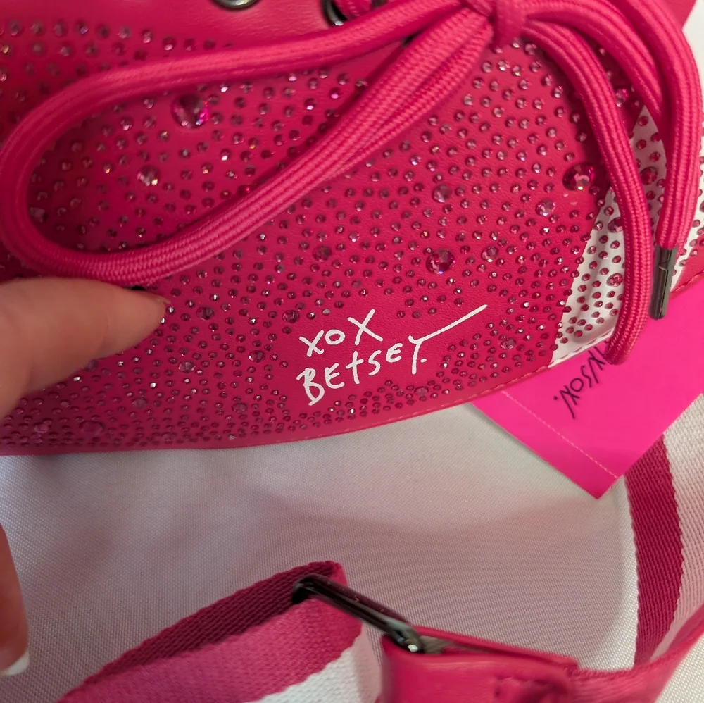 Betsey Johnson Football Pink Rhinestone Studded Crossbody Purse Novelty NWT - Picture 3 of 12